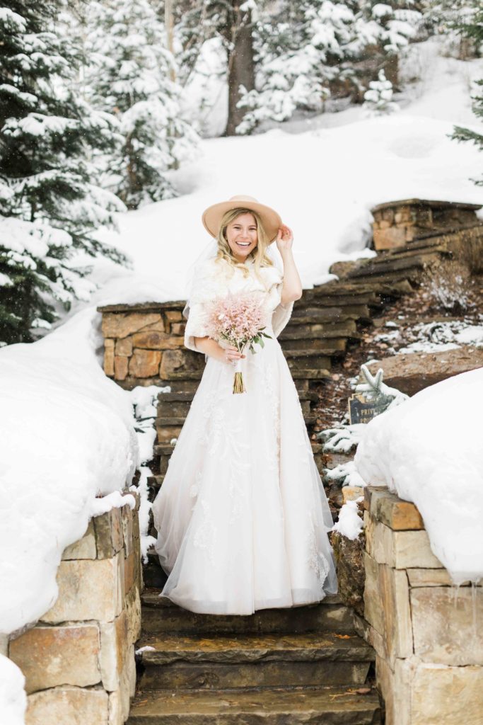 Bridal photos at Vail, Colorado winter wedding